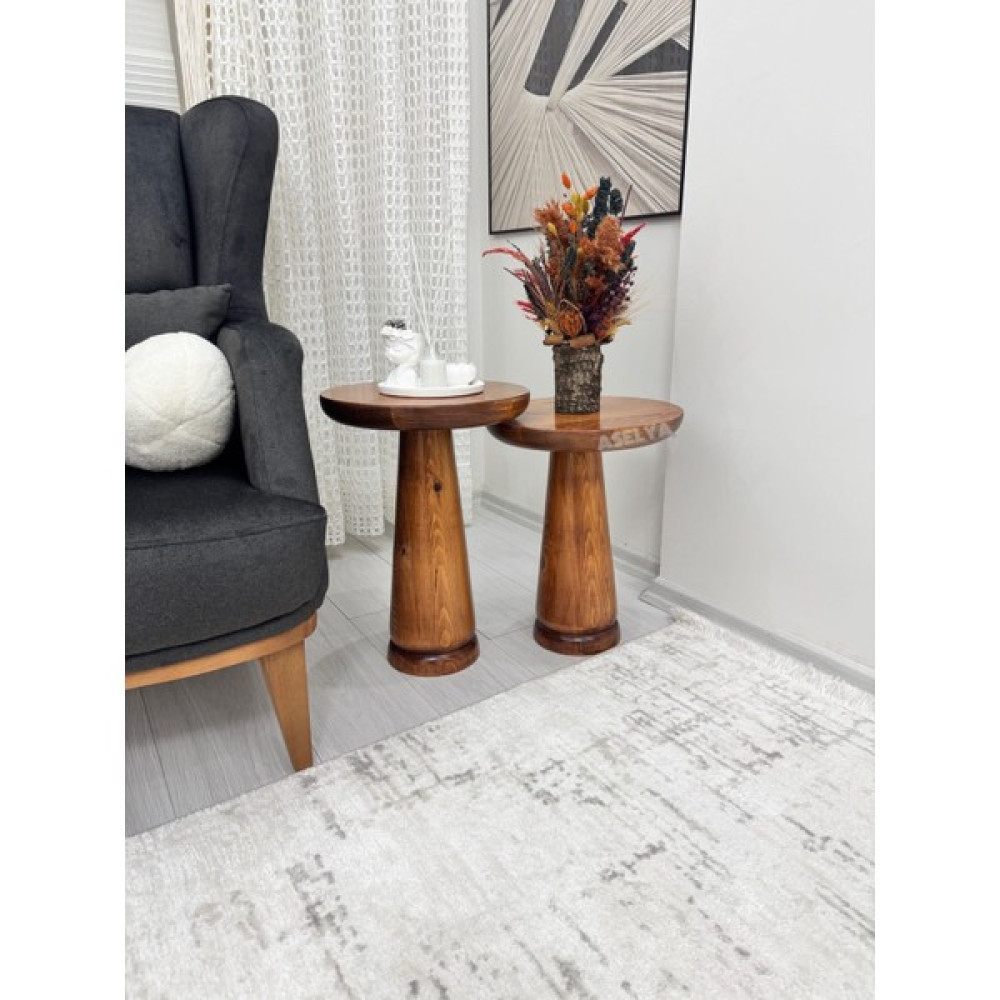 Ahşap 2'li Set Mantar Yan Sehpa Modern Açık Ceviz Renk Fşskos Zigon Çiçeklik Yan Sehpa Fiyatı