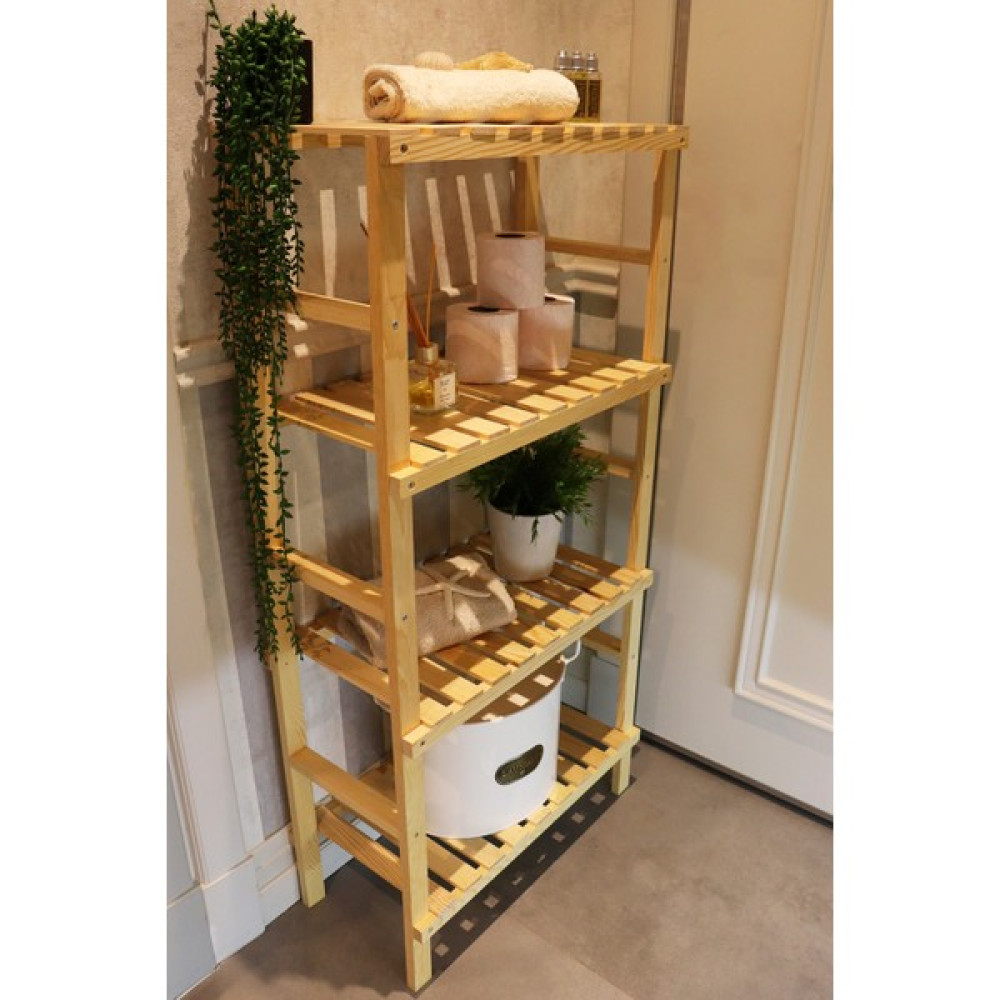 Ahşap 4 Katlı Banyo Düzenleyici Masif Banyo Dolabı Naturel Raf MOB116 Banyo Dolabı / Mobilyası Fiyatı