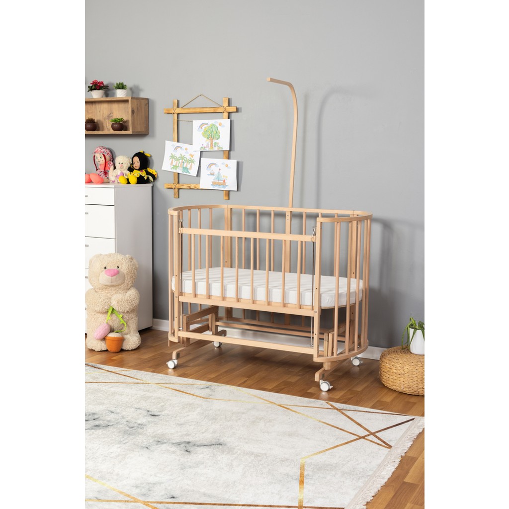 Ahşap Beşik Anne Yanı Beşik Organik (Boyasız) 60X120 - Tekerlekli Uyku Setsiz Tek Yataklı Bebek Oyun Parkı & Beşikleri Fiyatı