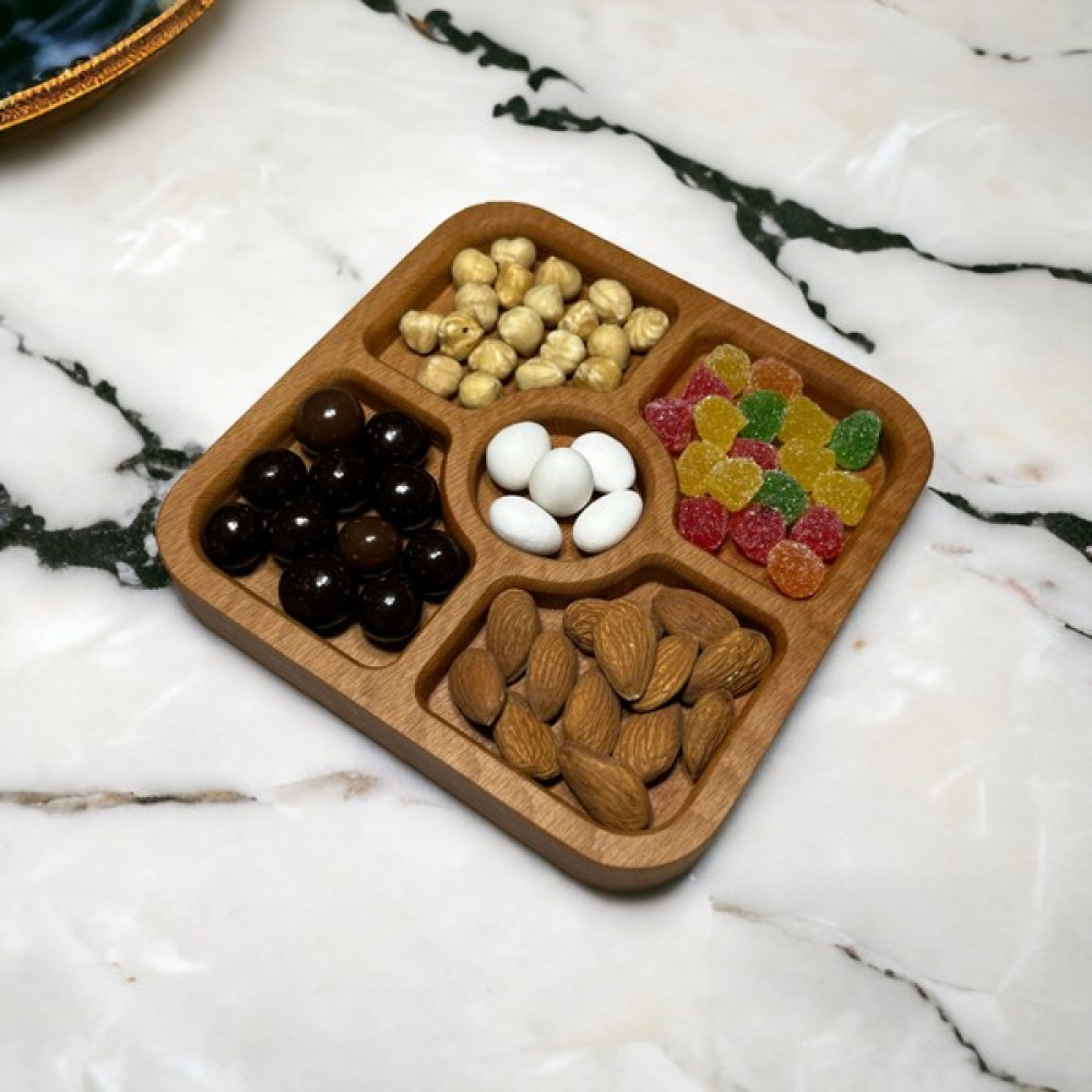 Ahşap Çerez Tabağı | Sunum Tabağı | Kuruyemiş Kasesi | Çerezlik, Servis ve Sunumluk | C008 - 16 x 16 cm Mutfak Gereçleri Fiyatı