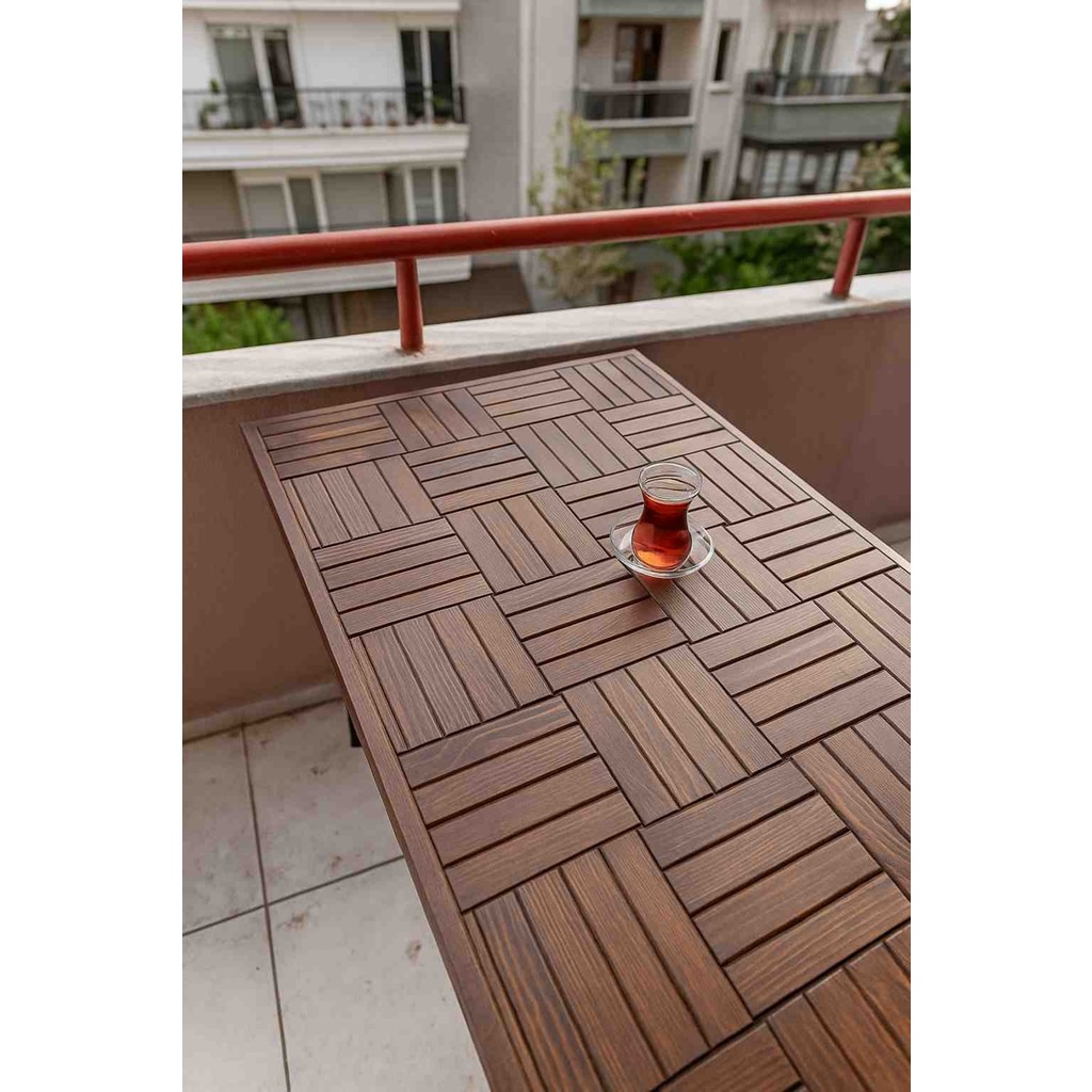 Ahşap Ceviz Renk Balkon Bahçe Masası Çay Kahve Mutfak Yemek Masası 120 x 60 cm , Yükseklik 73 cm - Ceviz - Açık Kahverengi Bahçe Masası Fiyatı