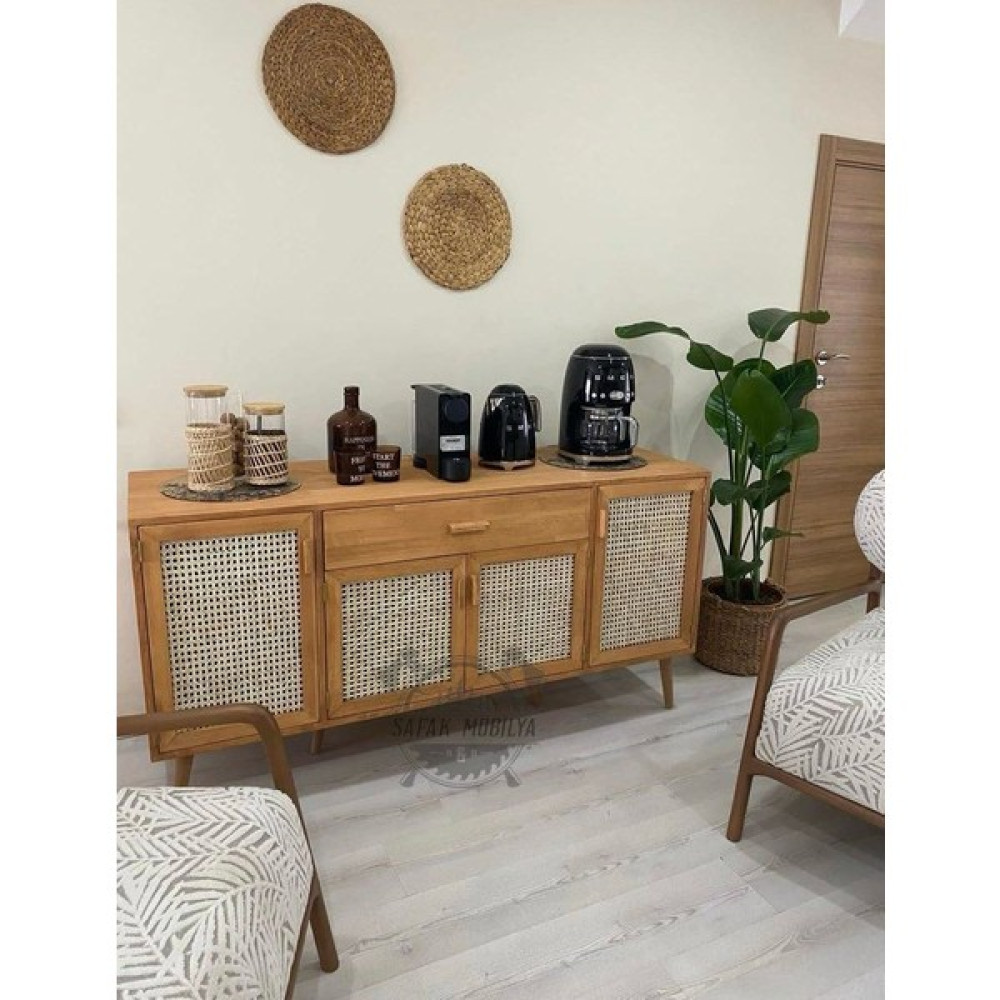 Ahşap Doğal Bambu Hazeranlı Masif Konsol Büfe - 150x80x40 - Ahşap Rengi Konsol Mobilya Fiyatı