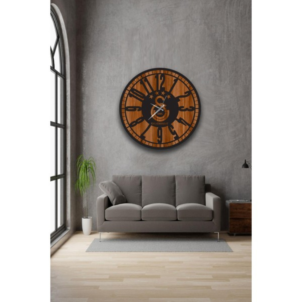 Ahşap Dünyam Çift Renk Dekoratif Modern Ahşap Sessiz Mekanizma 3D Galatasaray Duvar Saati Yeni Saat 50X50CM Dekoratif Saat Fiyatı