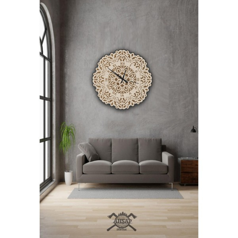 Ahşap Dünyam Renkli Katman Ahşap Dekoratif Büyük Boy Saat Sessiz Mekanizma Modern Duvar Saati 50CMX50CM Dekoratif Saat Fiyatı