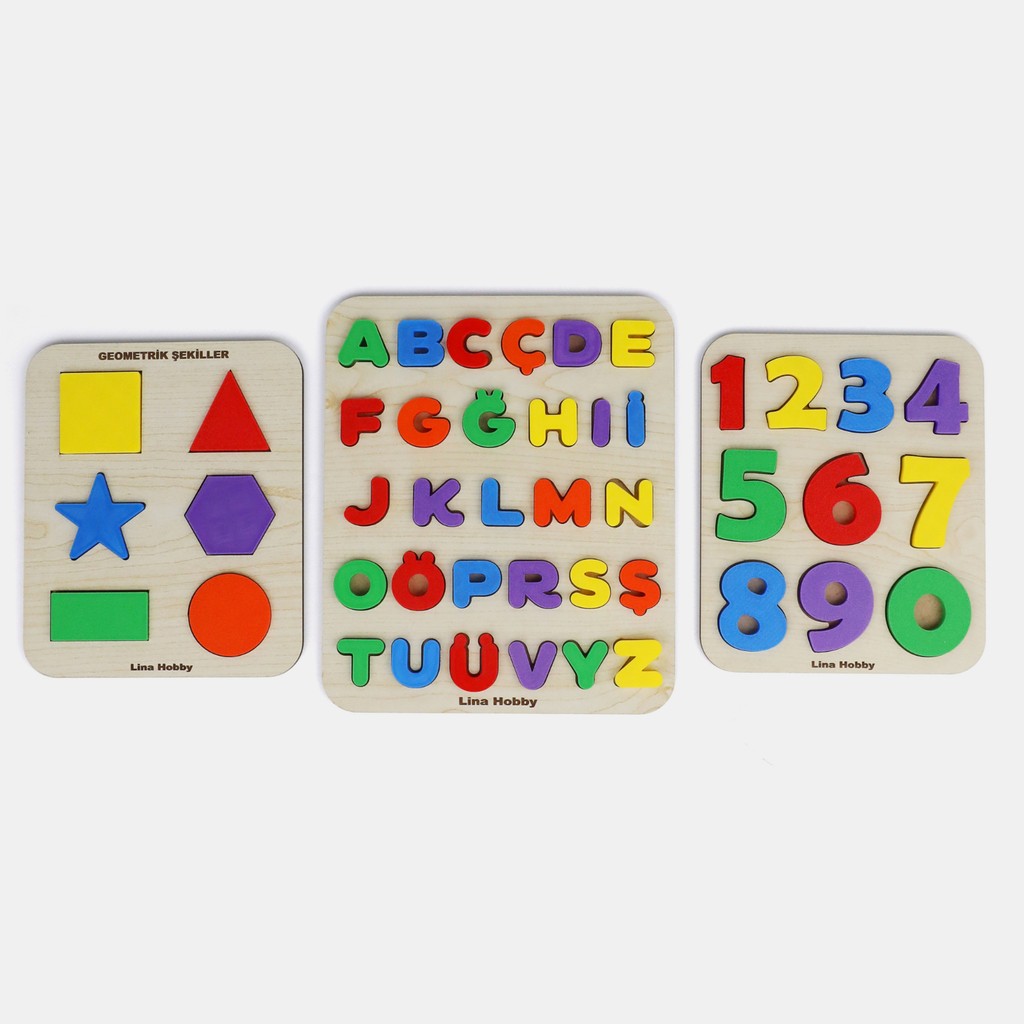 Ahşap Eğitici Puzzle Seti – Türkçe Alfabe + Sayılar + Geometrik Şekiller | Montessori Öğretici Set Anne Bebek Oyuncak Fiyatı