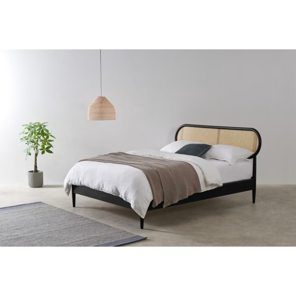 Ahşap Hazeran Başlık Karyola Rmn 9127 Meşe Ağacı Siyah - 100 x 200 cm Karyola Fiyatı
