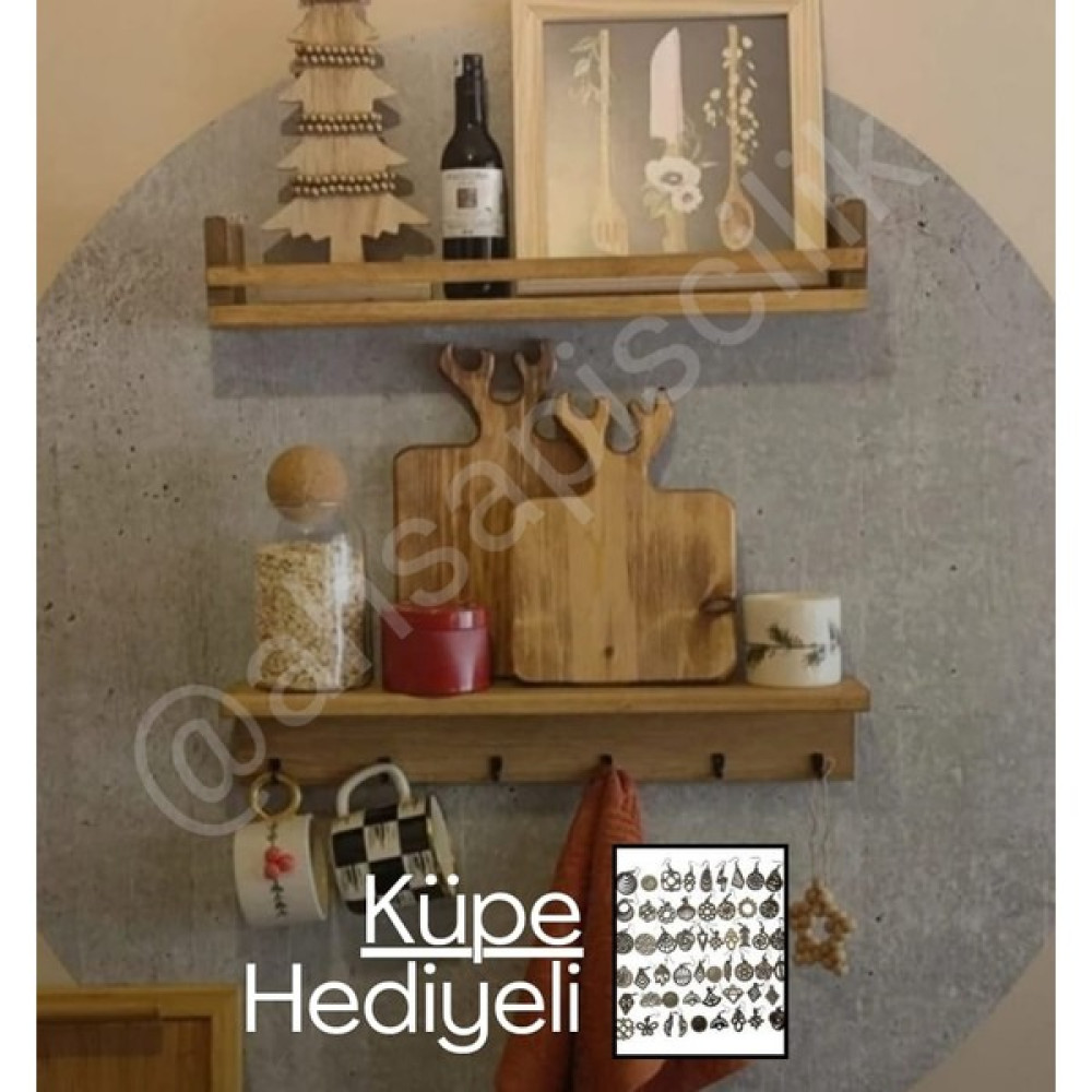 Ahşap Raf, Ahşap Anahtarlık , Kahve Köşesi, Askılık (Küpe Hediyeli) Duvar Rafı Fiyatı