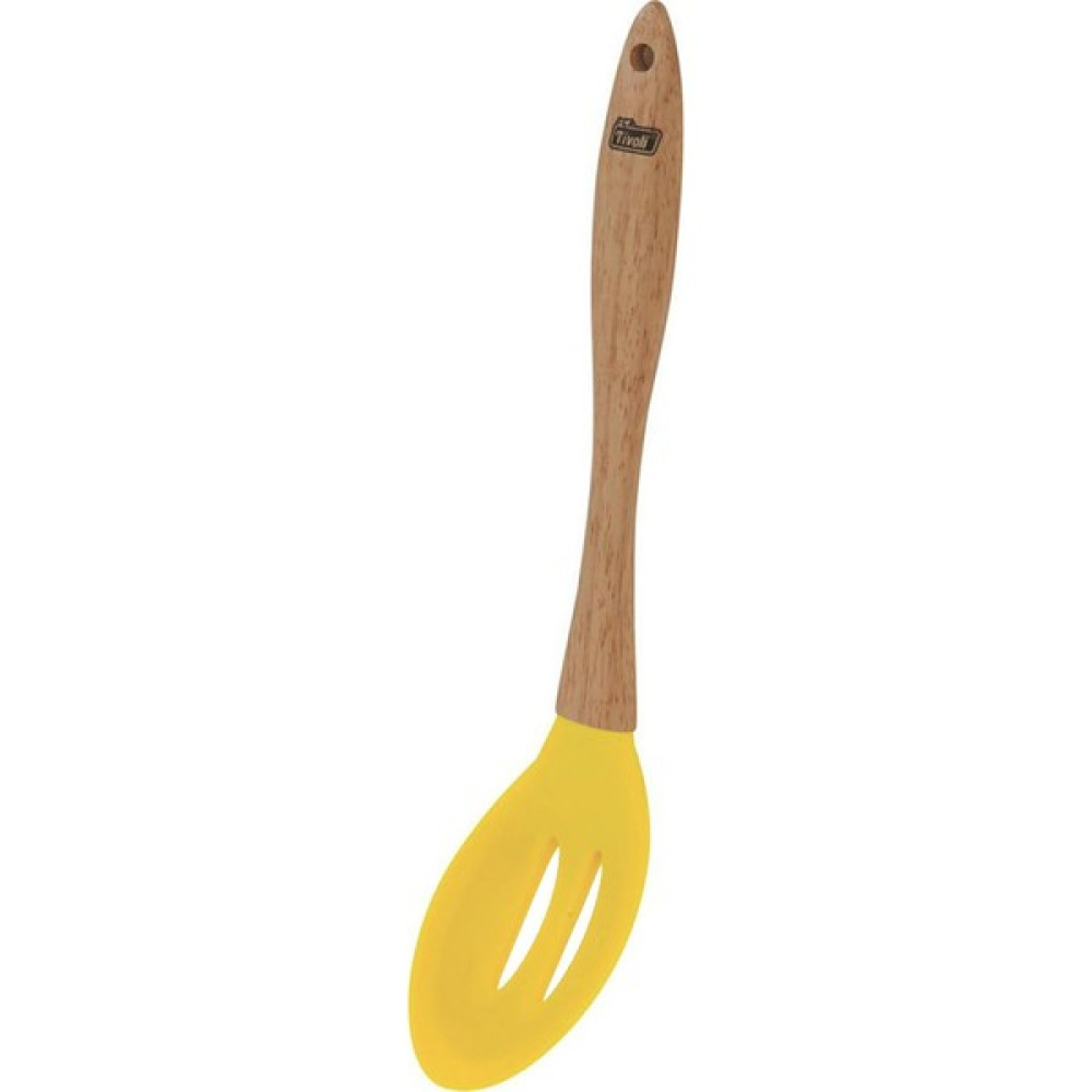 Ahşap Saplı Ucu Silikon Isıya Dayanıklı Yanmaz Yapışmaz Delikli Kaşık Servis Kaşığı 31 cm Sarı Çatal / Kaşık / Bıçak Takımları Fiyatı