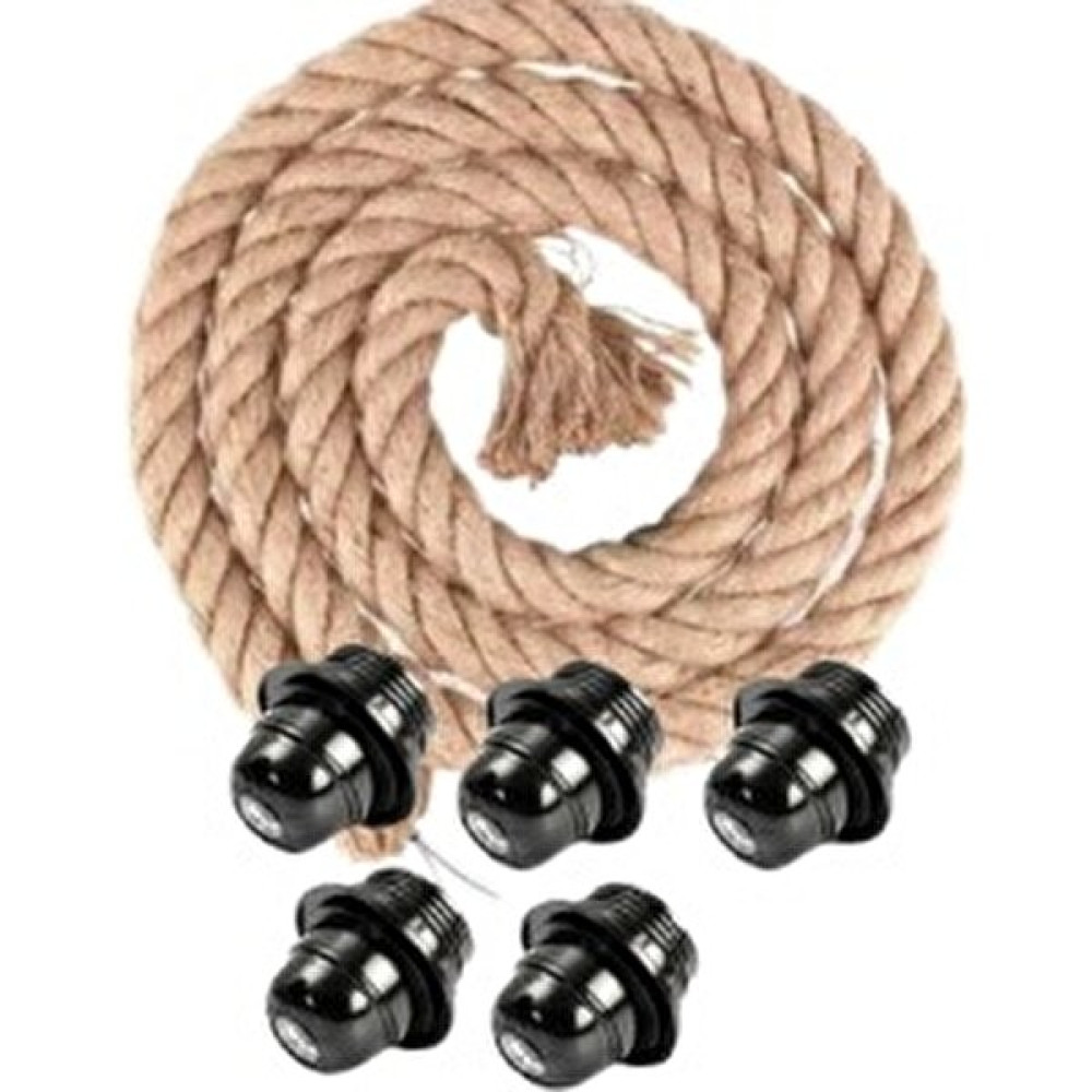 Ahşap Sepeti 5mt Halat Kablo Jüt Halat 18MM Kablolu 5MT,E27 Duy 5 Ad Takım Kablolu Halat - Kahverengi Sarkıt Fiyatı