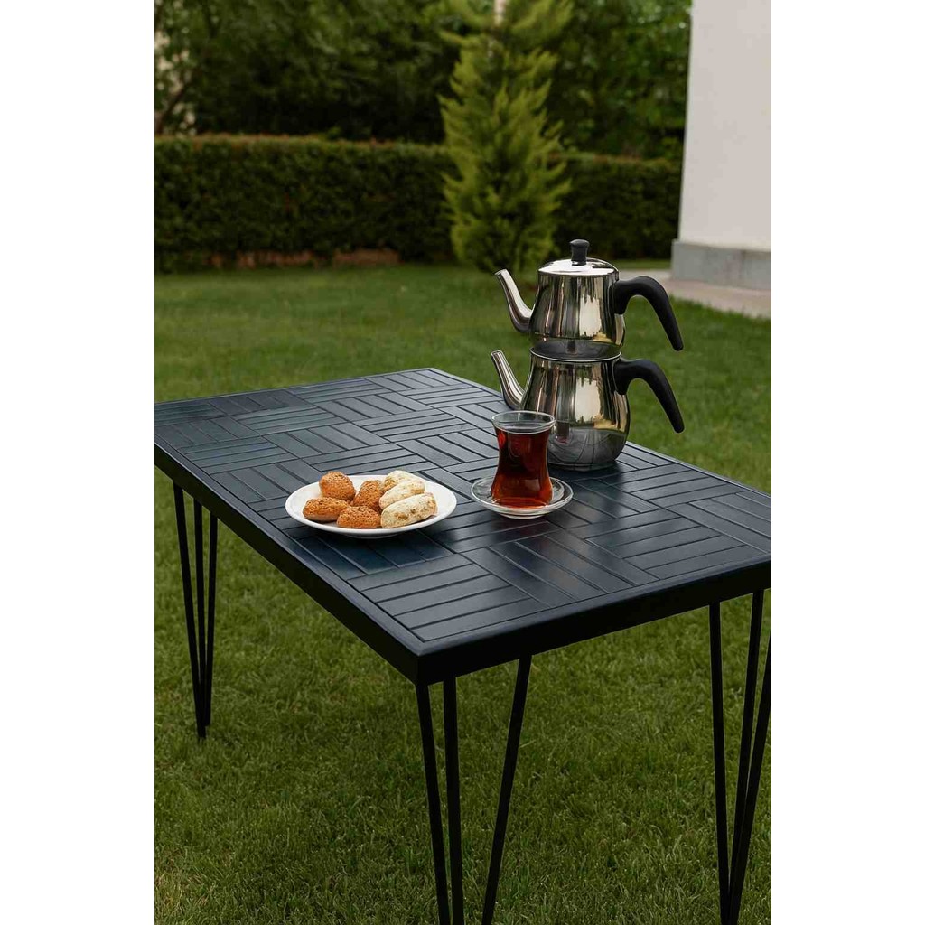 Ahşap Siyah Renk Ofis Balkon Bahçe Masası Çay Kahve Mutfak Yemek Masası 120 x 60 cm , Yükseklik 73 cm Bahçe Masası Fiyatı