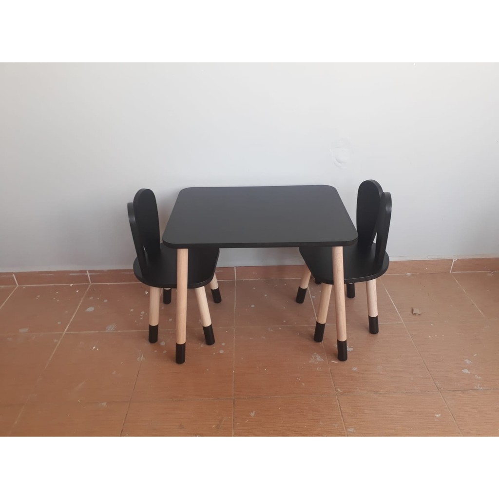 Ahsel Ahşap Montessori Tavşan Masa Sandalye, Montessori Çocuk Odası Mobilyası, Hediye - Siyah Standart Sandalye Fiyatı