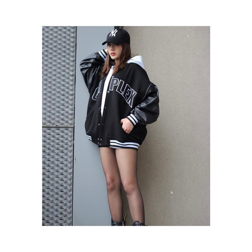AHTAPOTMODA Unisex Oversize Siyah Complex Kol Deri Kolej Ceket S/M Beden Bayan Ceket Fiyatı