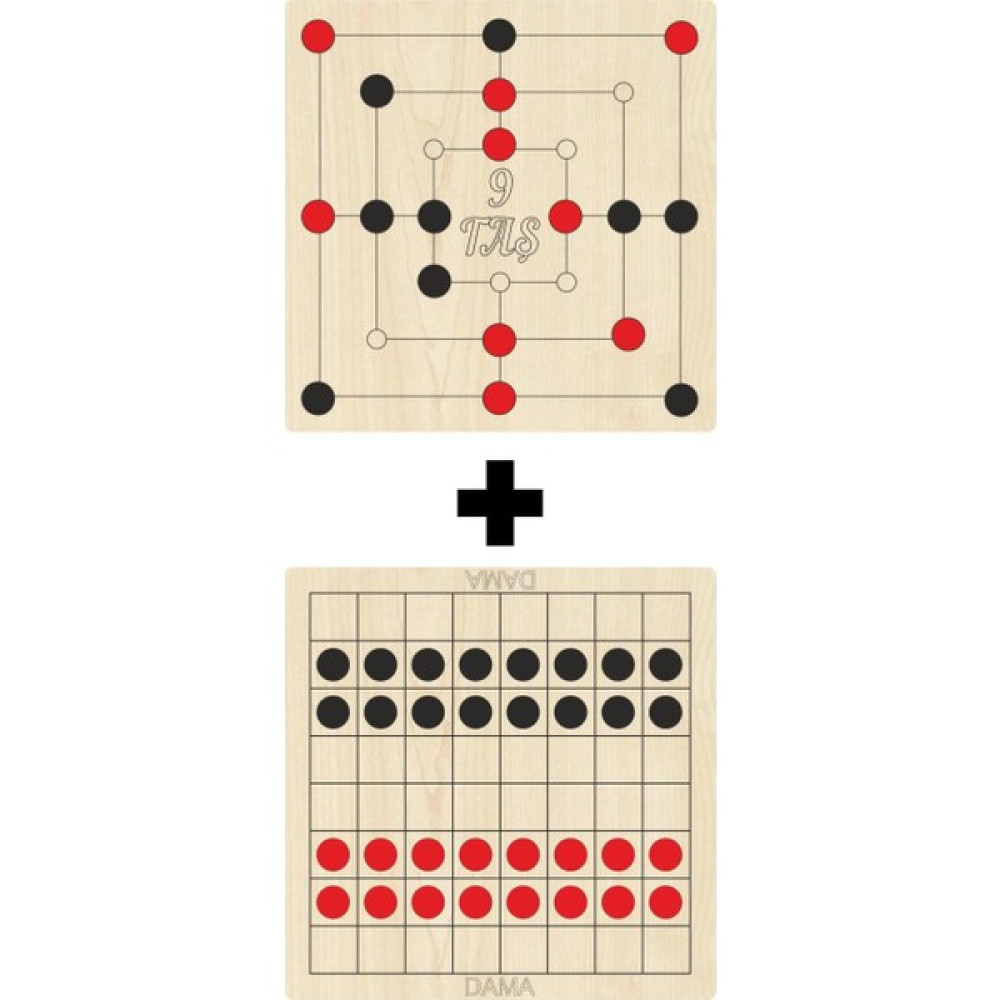 Ahtek Ahşap Dama + 9 Taş Akıl, Zeka, Strateji ve Beceri Oyunları Seti Oyun & Hobi Fiyatı