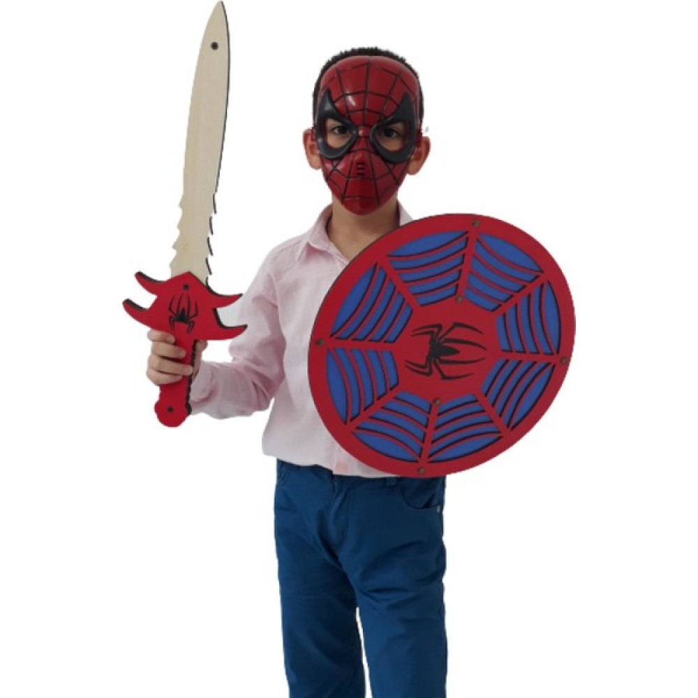 Ahtek Ahşap Oyuncak Seti 3’lü Spider-Man Örümcek Adam Kalkanı Kılıcı ve Maskesi Bebek Oyuncakları Fiyatı