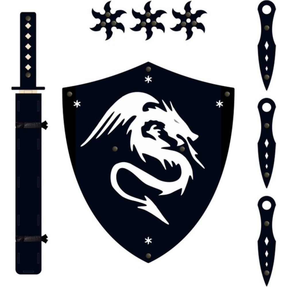 Ahtek Ahşap Samuray Seti 4 Lü, Kalkan +Katana Kılıcı +Ninja Yıldızı Kohga +Fırlatma Bıçağı Kunai Siyah Bebek Oyuncakları Fiyatı
