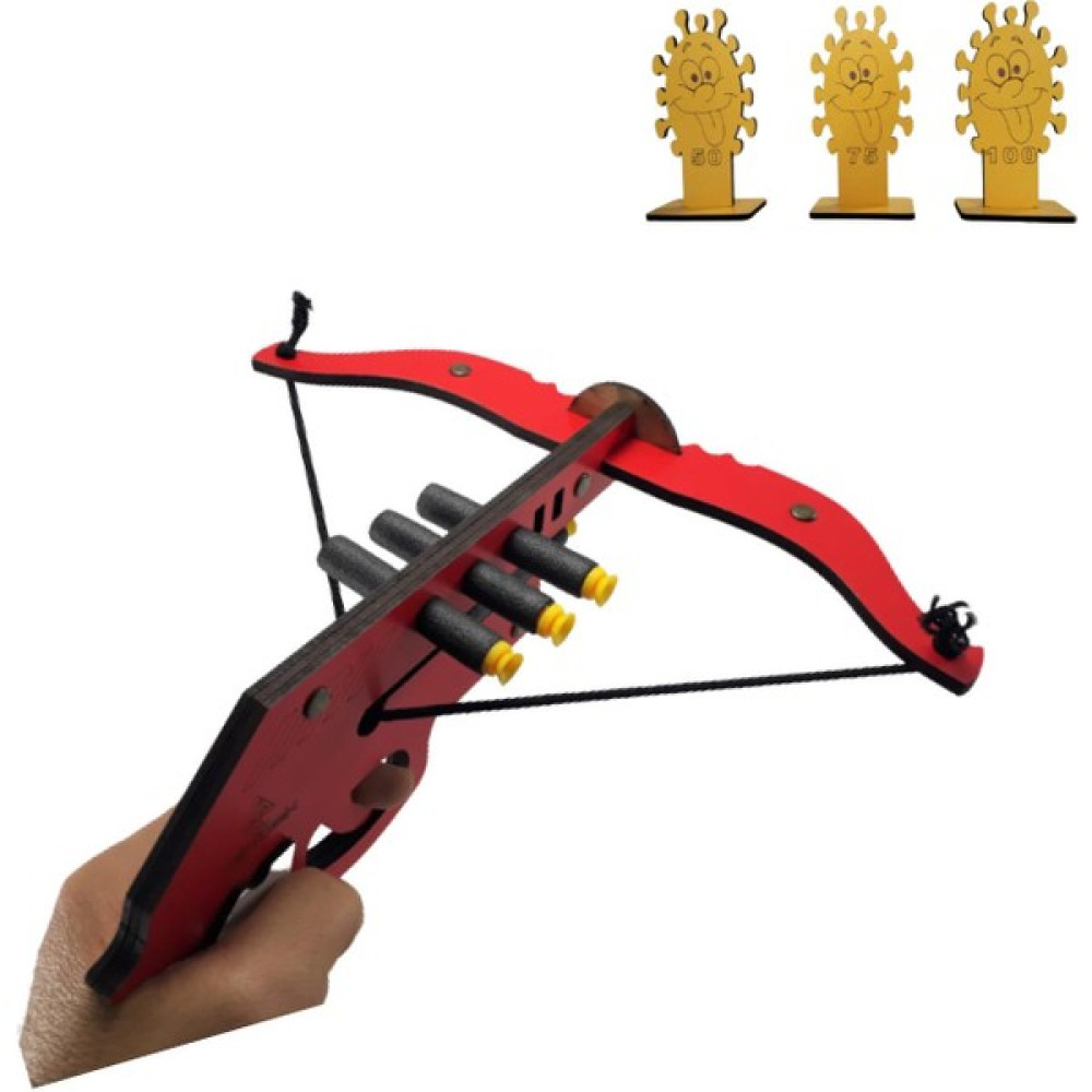 Ahtek Ahşap Sünger Mermi Atan Oyuncak Tetikli Arbalet (Crossbow) Yay + 3 Adet Hedef Bebek Oyuncakları Fiyatı