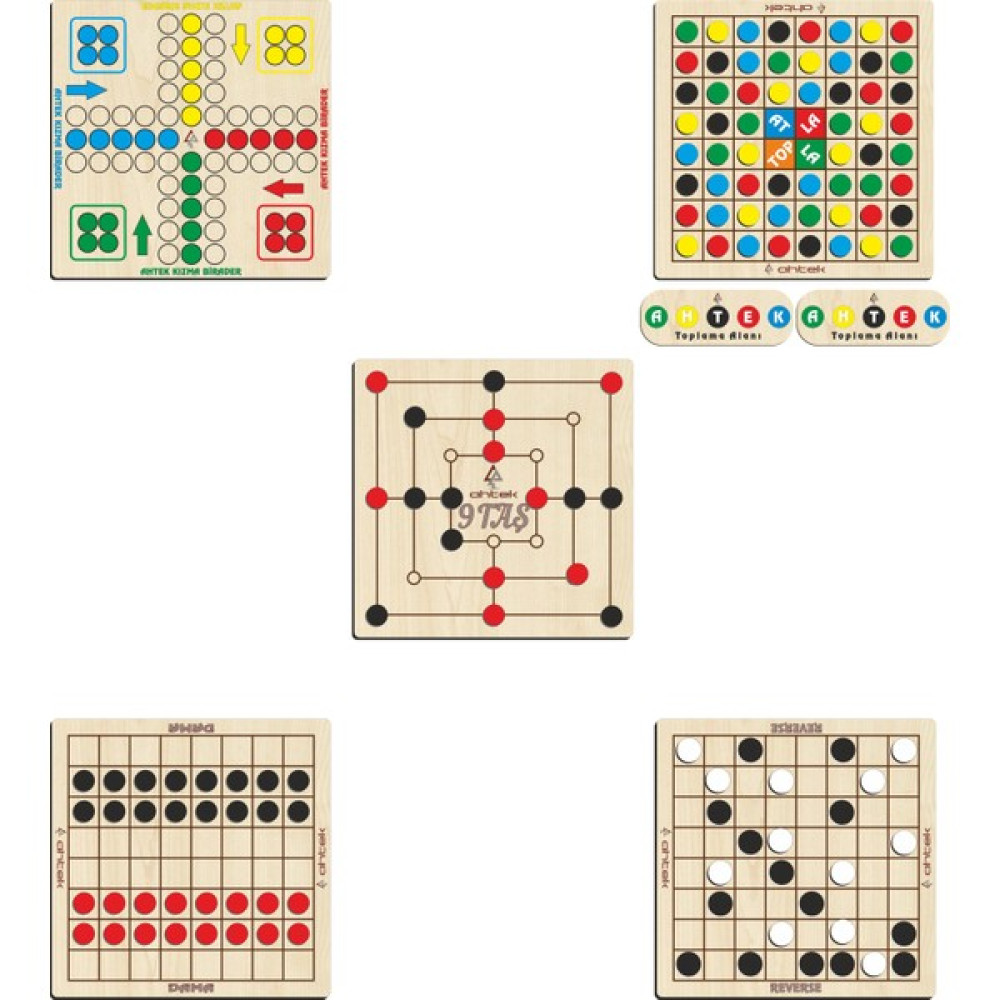Ahtek Ahşap Zeka ve Strateji Oyun Seti 5 Li, 9 Taş + Dama + Atla Topla + Kızma Birader ve Reverse (Reversi) Oyun & Hobi Fiyatı
