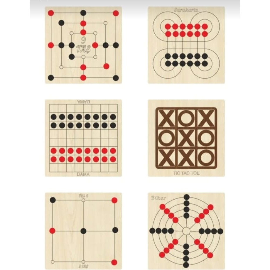 Ahtek Ahşap Zeka ve Strateji Oyunu Seti 6 Lı, Dama+3 Taş+9 Taş + Bihar + Surakarta ve Tic-Tac-Toe Eğitici Oyuncak Fiyatı
