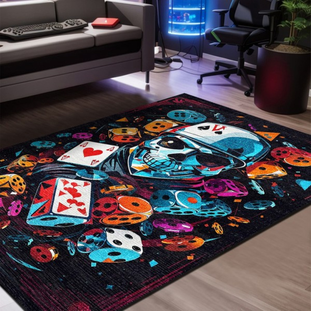 Aida Home Ilyaki Home Dice Şönil Gamer Halısı Pamuk Tabanlı Yıkanabilen Kaymaz Oyuncu Odası Gaming Halısı - 80 x 150 cm - Renkli Salon Halısı Fiyatı