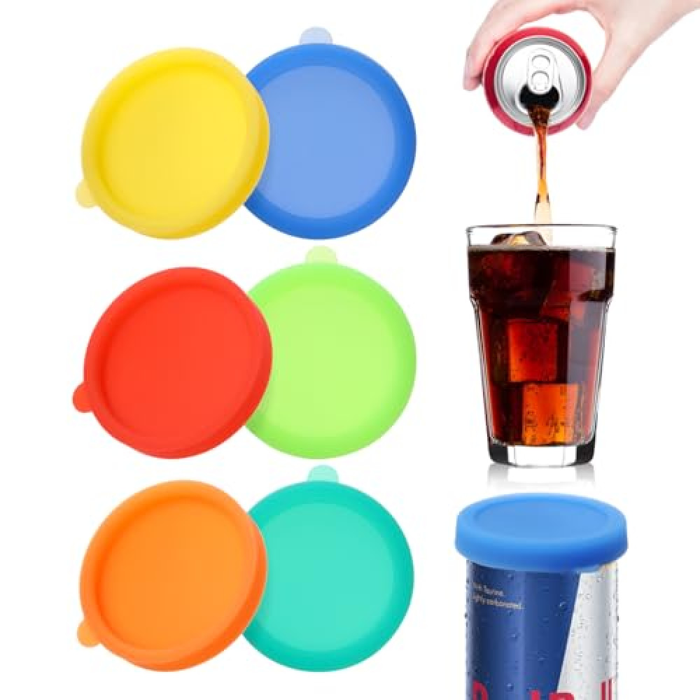 Aieve Silicone Soda Can Lids, Reusable Soda Can Covers/Toppers for Soda, Spill-Proof Can Saver for Soda, Pop, Coke, Beverage, Fits Slim Standard Mini Cans (6 Pack, Assorted, BPA-Free)