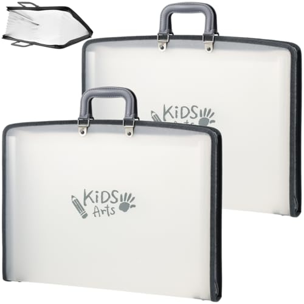AIHSUMC 2 Pack 11x17 Art Portfolios, 13 Pockets Kids Portfolio Folder for Artwork Accordian File Organizer with Handle and Zipper Art Painting Document Organizer, Oxford Cloth Edge Frosted Translucent
