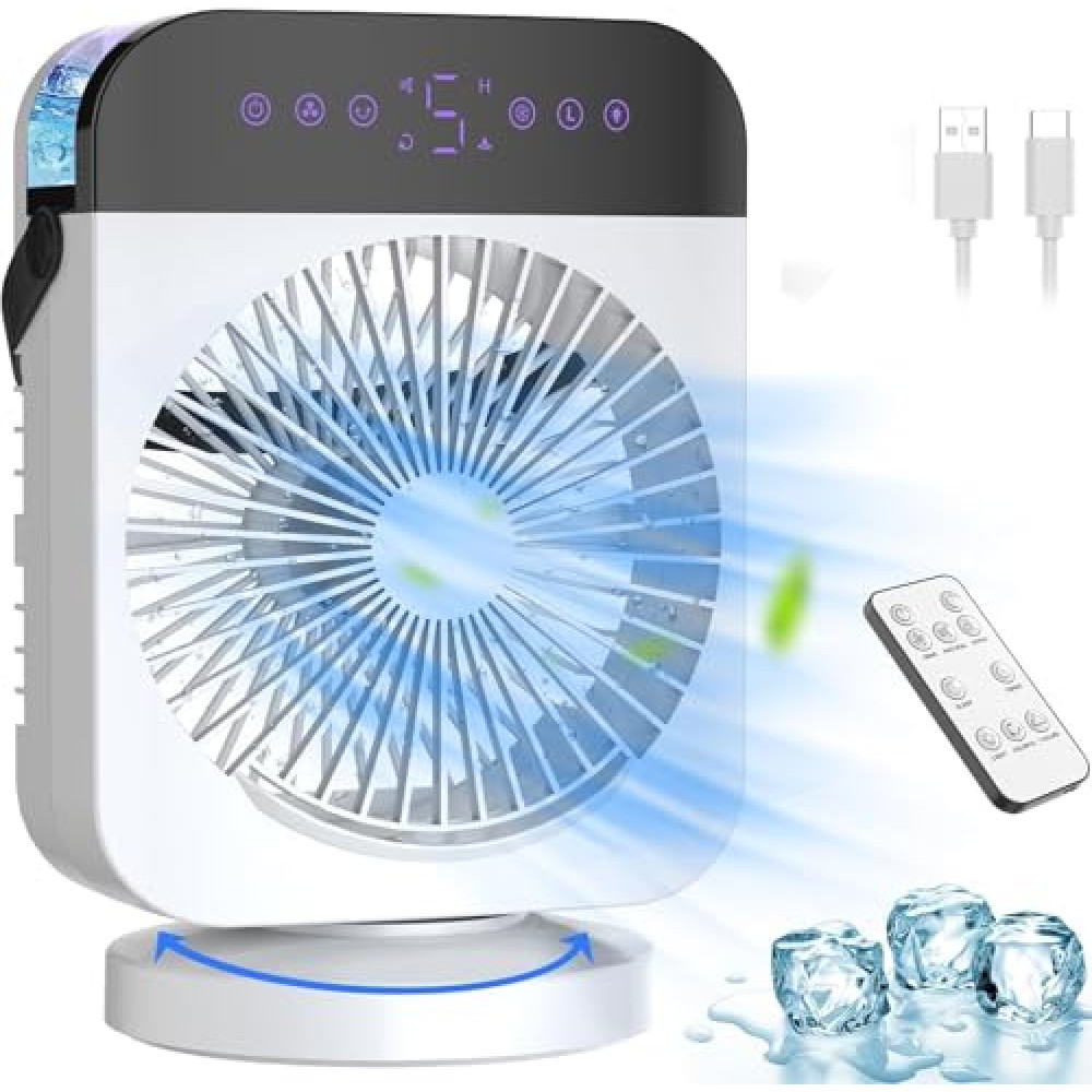 Air Conditioner Portable, Mini Portable Ac Fan With 4 Speeds, 70° Oscillating, 2 Levels Spray & 12h Timer, 4-In-1 Small Personal Evaporative Cooler With Night Light & Remote Control For Room Office Klimalar Fiyatı