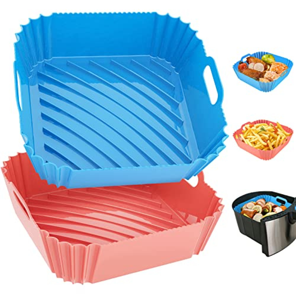 Air Fryer Silicone Liners Square 2 Pack 7.1 Inch Airfryer Liners 4-7 QT Reusable Air Fryer Liners Silicone Pot Oven Liner Baking Tray, Air Fryer Basket Silicone Mat Bowl Air Fryer Accessories Kitchen