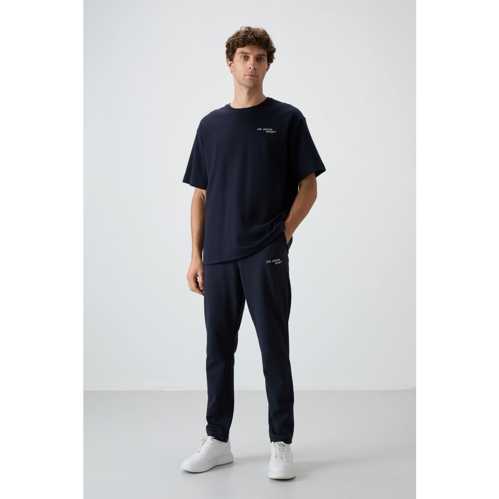 Air Jones Lacivert Pamuklu Kalın Yumuşak Dokulu Oversize Fit Nakışlı Erkek Eşofman Takım - 85252 Erkek Eşofman Fiyatı