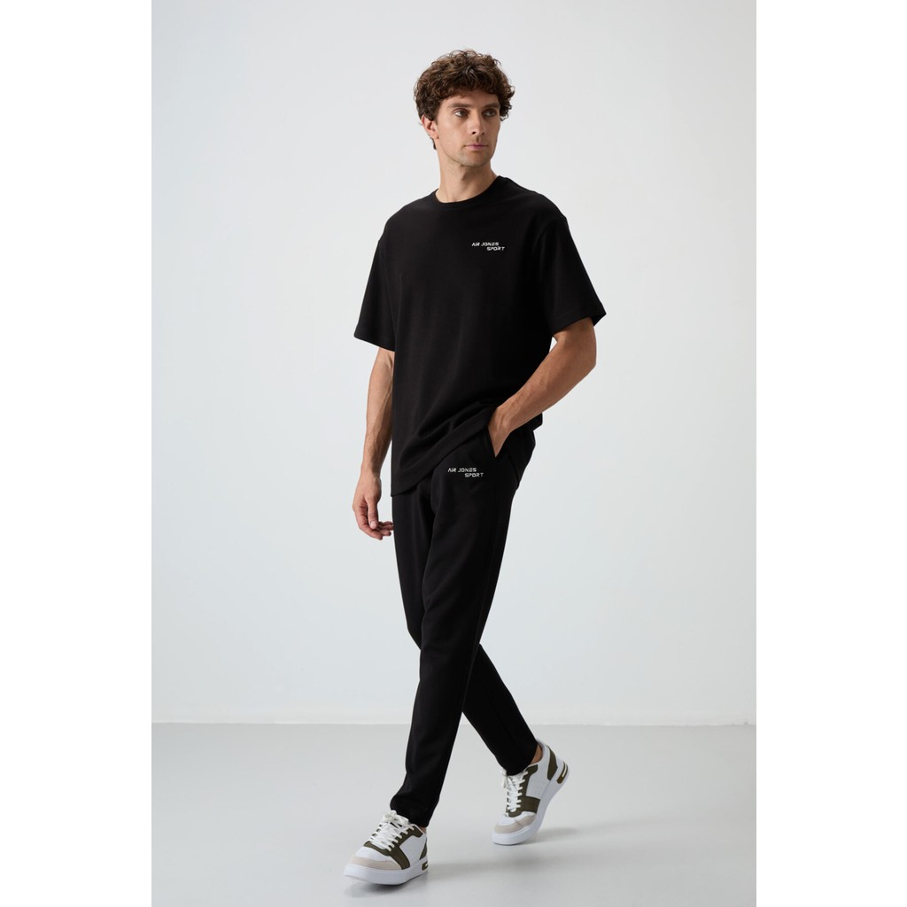 Air Jones Siyah Pamuklu Kalın Yumuşak Dokulu Oversize Fit Nakışlı Erkek Eşofman Takım - 85252 Erkek Eşofman Fiyatı