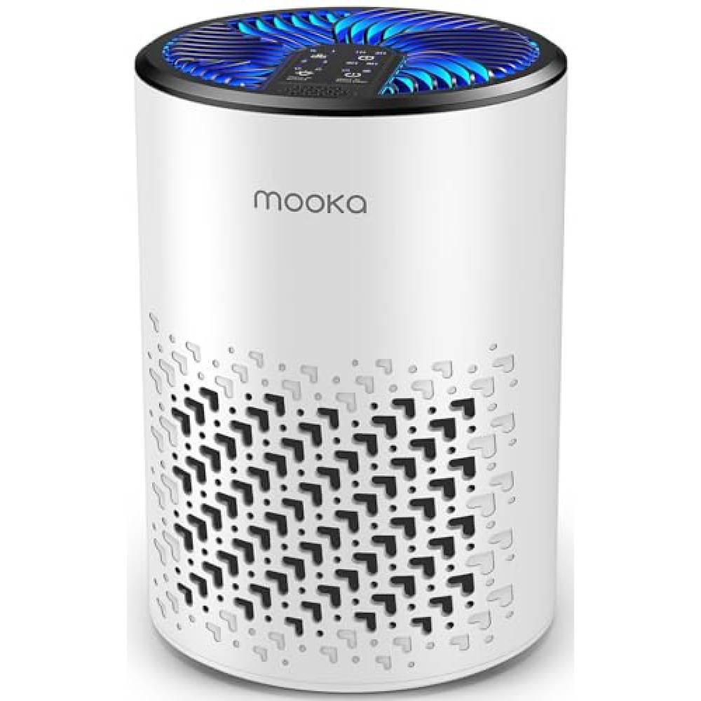 Air Purifiers for Bedroom Home, MOOKA HEPA Air Purifier for Home Pets with Fragrance Sponge for Smoke Dust Pollen Dander Odor, Small Air Cleaner with Sleep Mode Night Light Timer, KJ067L, White