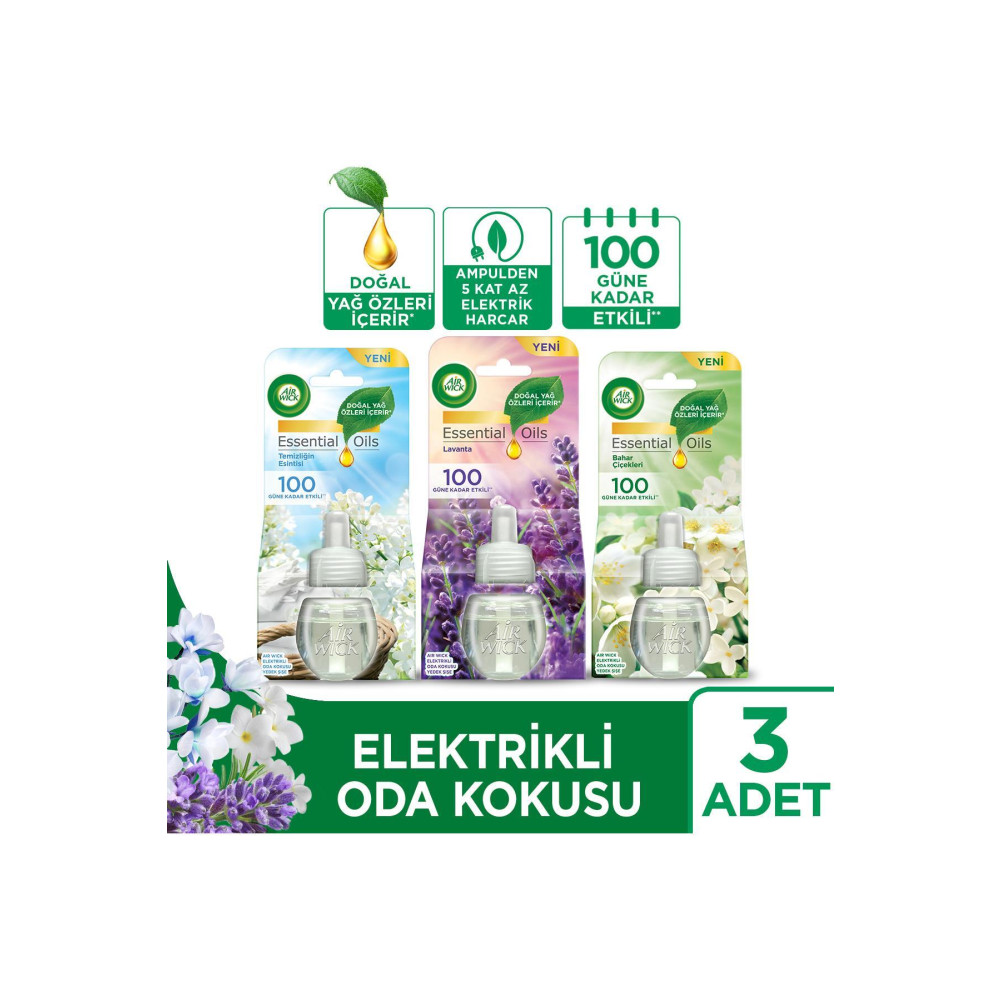 Air Wick Elektrikli Oda Kokusu Yedek Şişe Seti x3 ( 1 Bahar Çiçekleri - 1 Temizliğin Esintisi - 1 La Deterjan ve Temizlik Ürünleri Fiyatı
