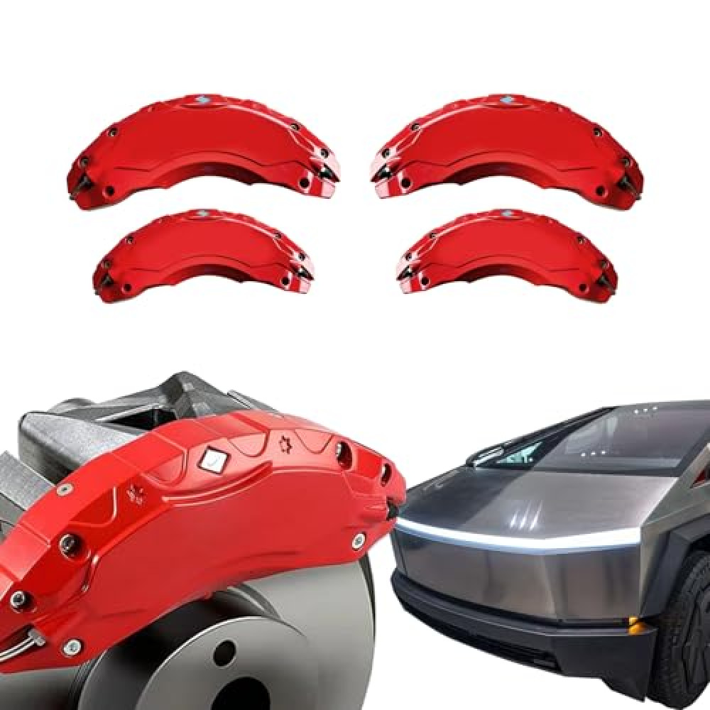 Airayvis 2024-2025 Tesla Cybertruck Brake Caliper Covers Set of 4 - Front & Rear Wheel Accessories, Durable & Lightweight, Red (Fits Cybertruck Pickup Truck)
