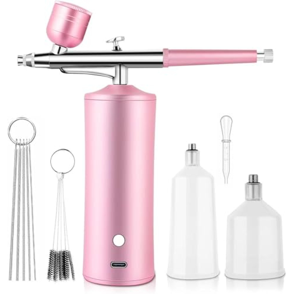 Airbrush Kit with Compressor, Miaphie Air Brush Machine for Nails, 0.3Mm Nozzle Oxygen Injector, Cordless Airbrush Gun, for Skin Hydration, Nail Art, Tattoo, Painting, Makeup, Cake, Barber