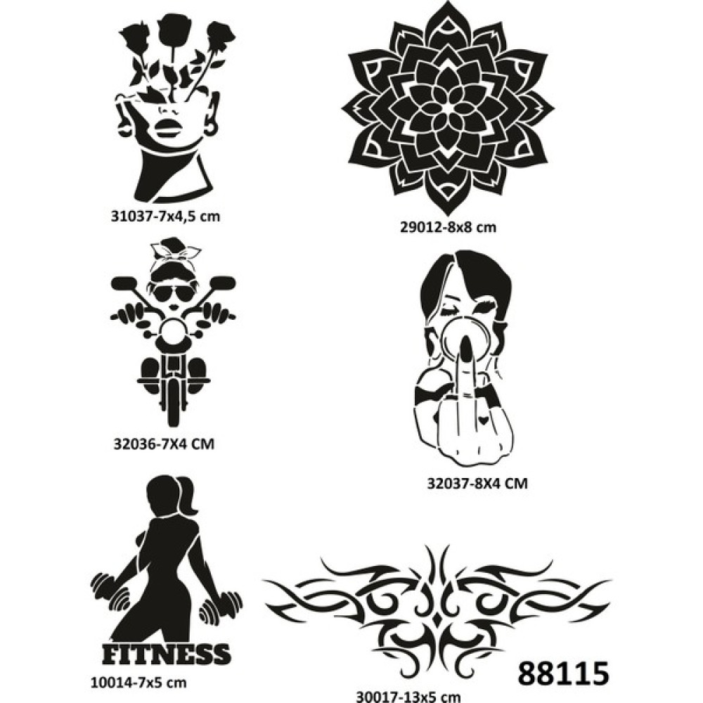 Airbrush Tattoo Çılgın Kızlar 6 Adet Geçici Dövme Şablonu Spreysiz Sadece Stencil Sağlık / Bakım / Kozmetik Fiyatı