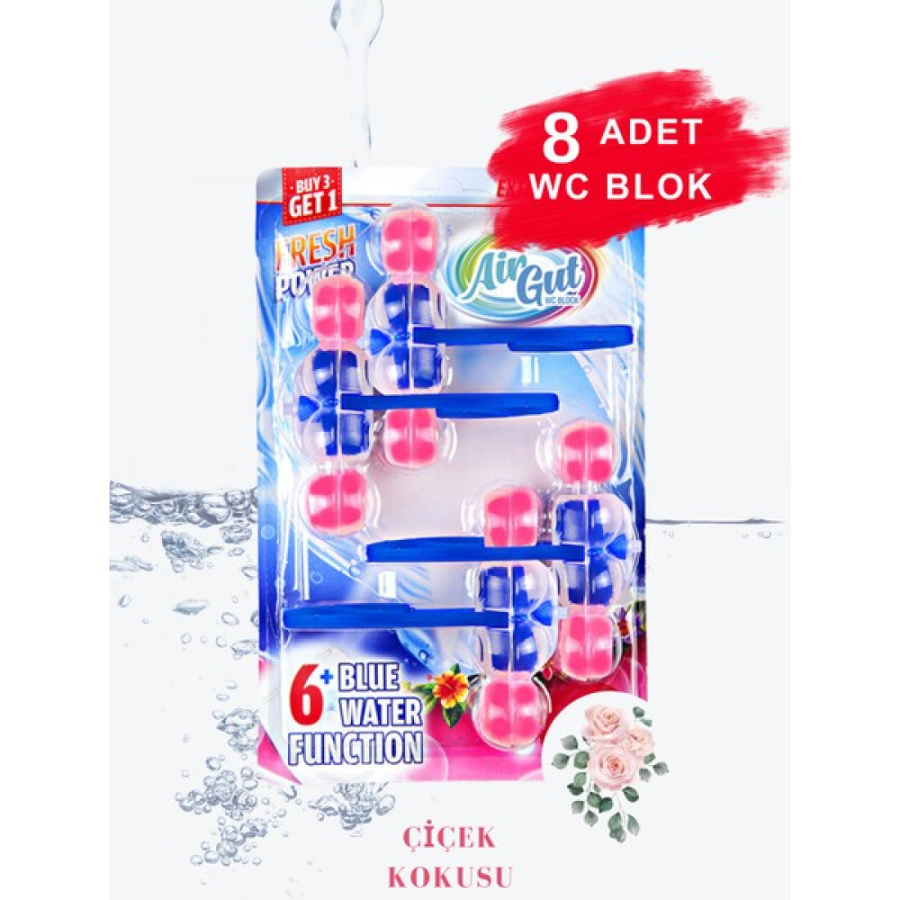 AirGut 2'li Paket WC Blok, Tuvalet Koku Giderici 8 Adet Çiçek Kokusu Bloğu (Mavi su verir) Temizlik Malzemeleri Fiyatı