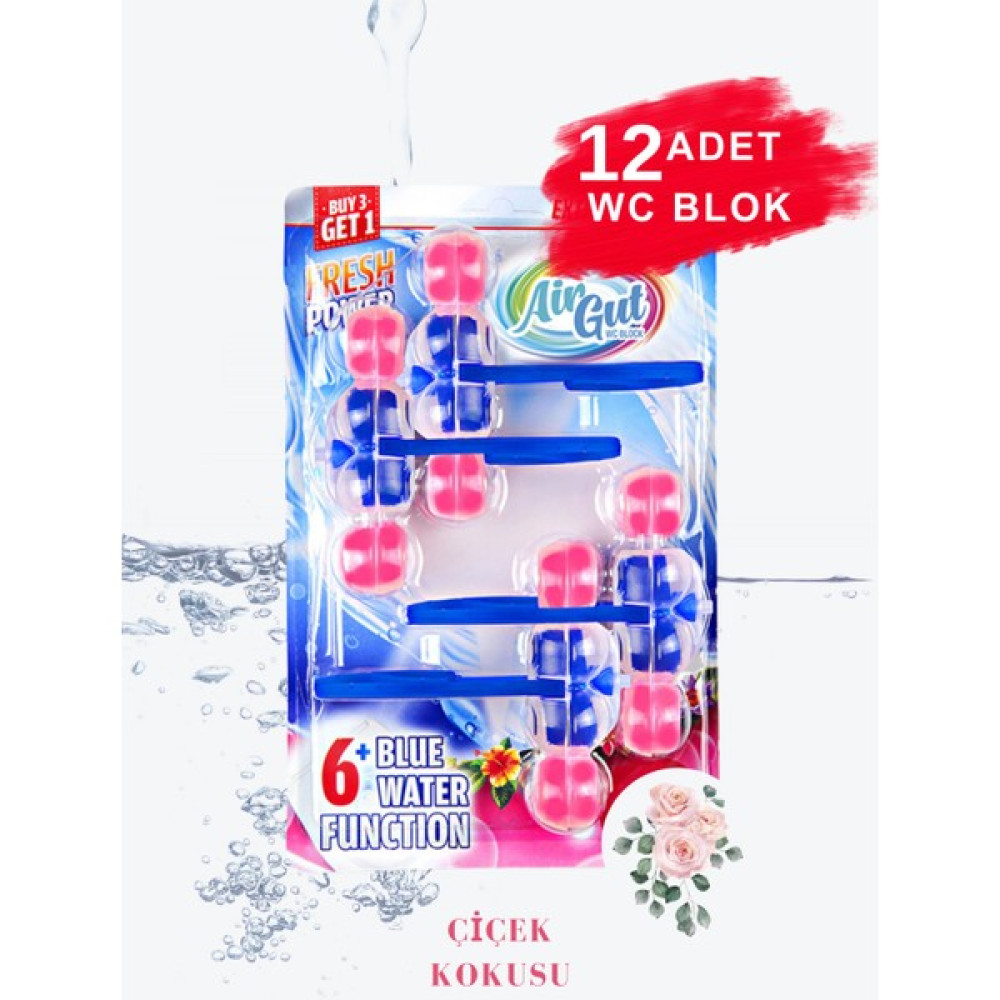 AirGut 3'lü Paket WC Blok, Tuvalet Koku Giderici 12 Adet Çiçek Kokusu Bloğu (Mavi su verir) Temizlik Malzemeleri Fiyatı