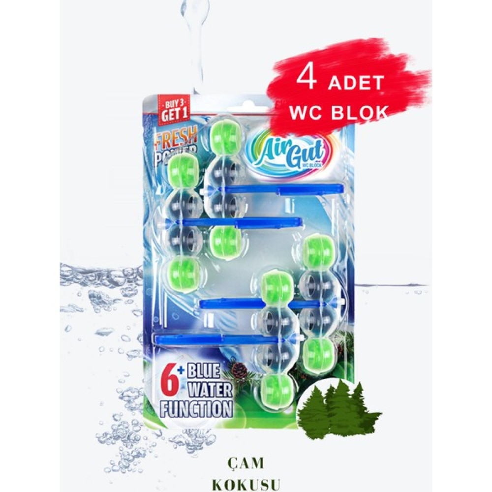 AirGut WC Blok, Tuvalet Koku Giderici 4 Adet Çam Kokusu Bloğu (Mavi su verir) Temizlik Malzemeleri Fiyatı