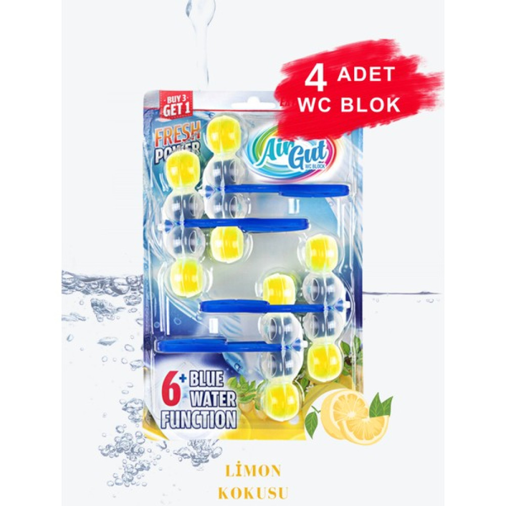 AirGut WC Blok, Tuvalet Koku Giderici 4 Adet Limon Kokusu Bloğu (Mavi su verir) Temizlik Malzemeleri Fiyatı