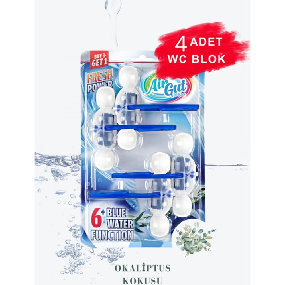 AirGut WC Blok, Tuvalet Koku Giderici 4 Adet Okaliptus Kokusu Bloğu (Mavi su verir) Temizlik Malzemeleri Fiyatı