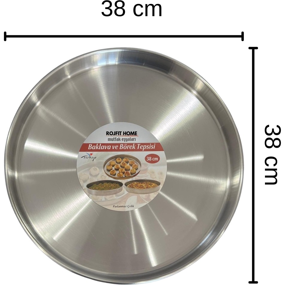 Airobazar Paslanmaz Çelik 38 cm Yuvarlak Fırın Tepsisi, Baklava, Börek ve Tatlılar İçin Dayanıklı Tepsi Diğer Fiyatı