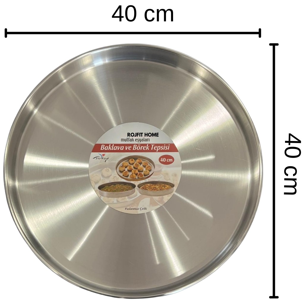 Airobazar Paslanmaz Çelik 40 cm Yuvarlak Fırın Tepsisi, Baklava, Börek ve Tatlılar İçin Dayanıklı Tepsi Tepsiler / Fırın Kapları Fiyatı