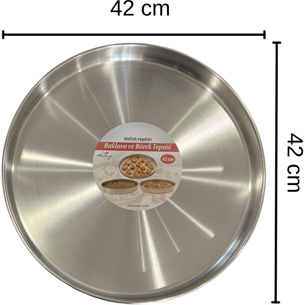 Airobazar Paslanmaz Çelik 42 cm Yuvarlak Fırın Tepsisi, Baklava, Börek ve Tatlılar İçin Dayanıklı Tepsi Tepsiler / Fırın Kapları Fiyatı
