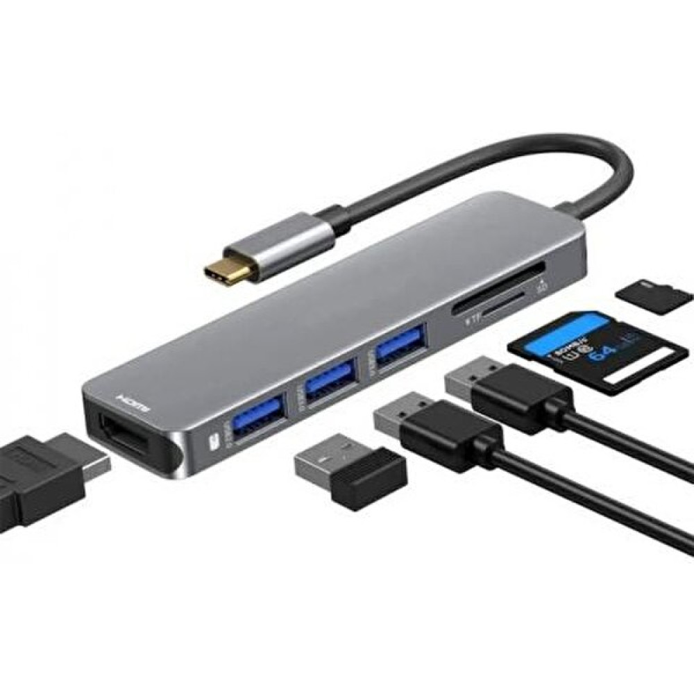 Airsky Type-C To 3*usb 3.0 4K Ultra Hd HDMI Sd Tf Kart Girişli 6 In 1 Çevirici Hub Adaptör - Gri Bilgisayar Çevirici ve Adaptörü Fiyatı