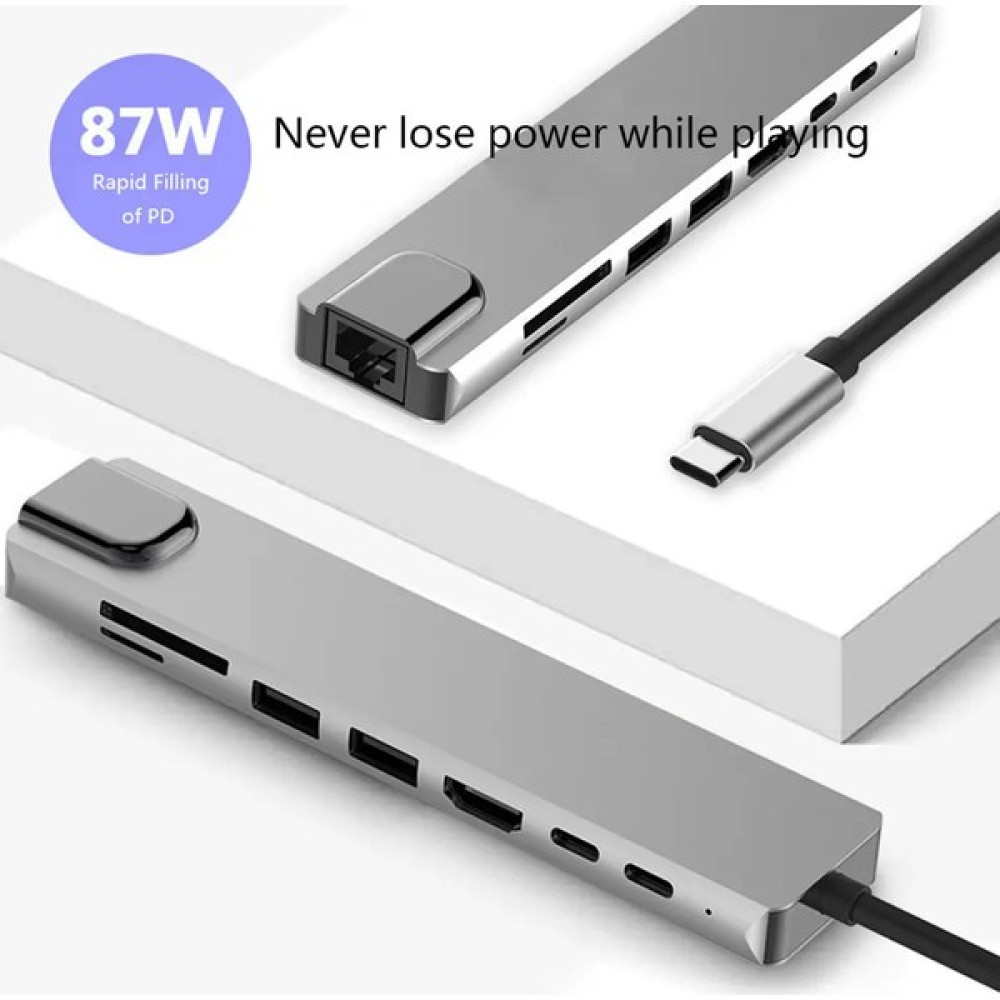 Airstorr 4K Çok Fonksiyonlu Adaptör 8V1 USB RJ45 Hd Ethernet Adaptörü USB 3.0 Kart Okuyucu Pd/sd/tf Bilgisayar Çevirici ve Adaptörü Fiyatı