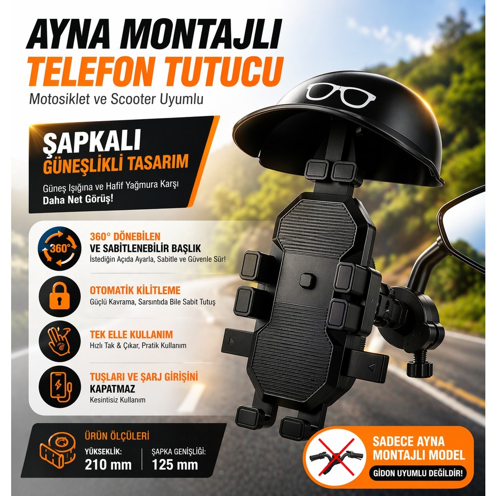 Airstorr Gidon ve Ayna Montajlı Kedili Köpekli Şapkalı Bisiklet Motosiklet Scooter Telefon Tutucuları AL4580-90/K360/XY-093 - AL4580-Ayna Evcil Hayvan Ürünleri Fiyatı