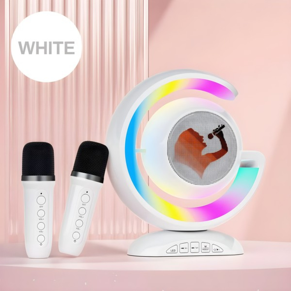Airstorr Renkli Işık Kablosuz Hoparlör Çift Mikrofon Bluetooth Müzik Çalar Ev Ses Sistemi Karaoke - Beyaz Bluetooth Hoparlör Fiyatı