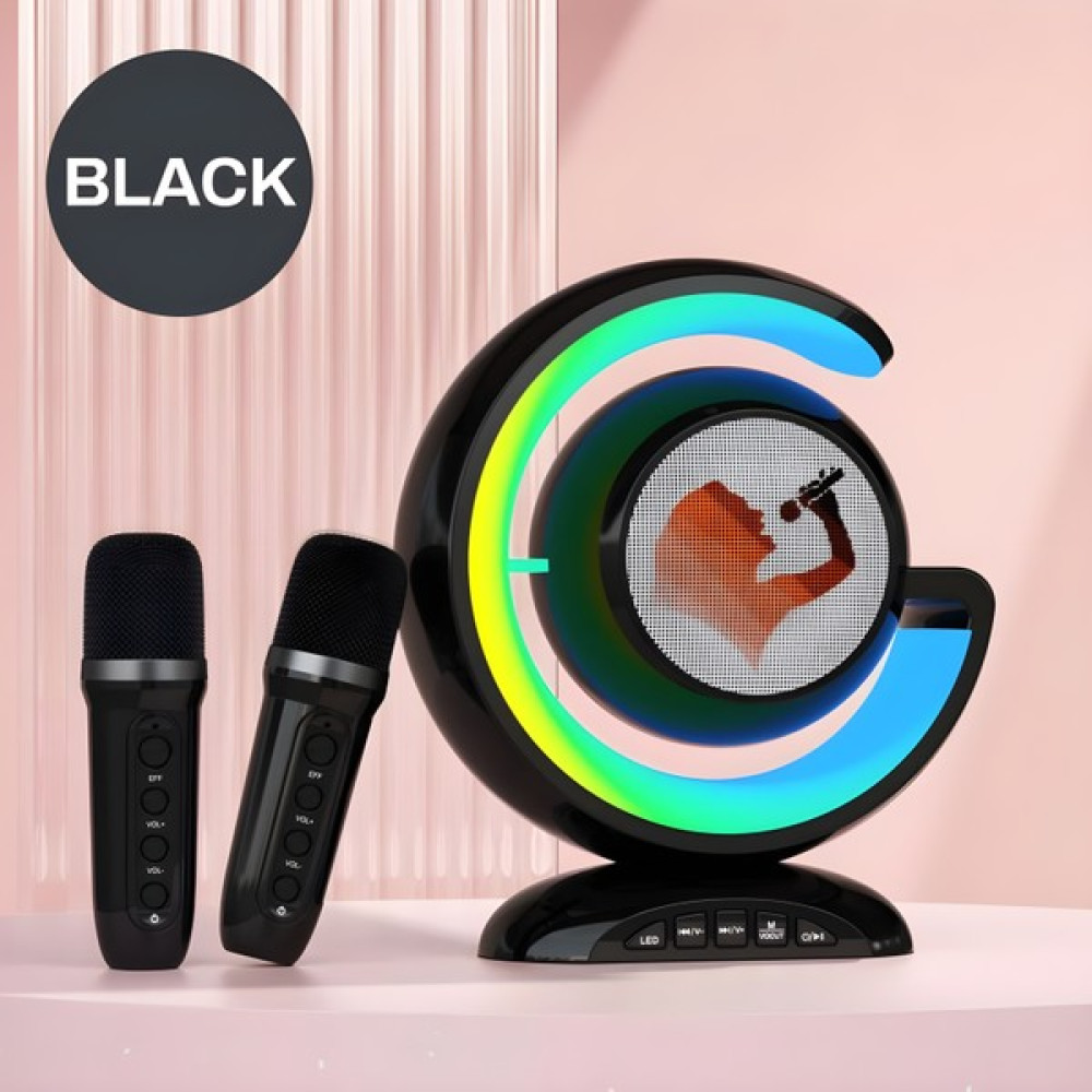 Airstorr Renkli Işık Kablosuz Hoparlör Çift Mikrofon Bluetooth Müzik Çalar Ev Ses Sistemi Karaoke - Siyah Bluetooth Hoparlör Fiyatı