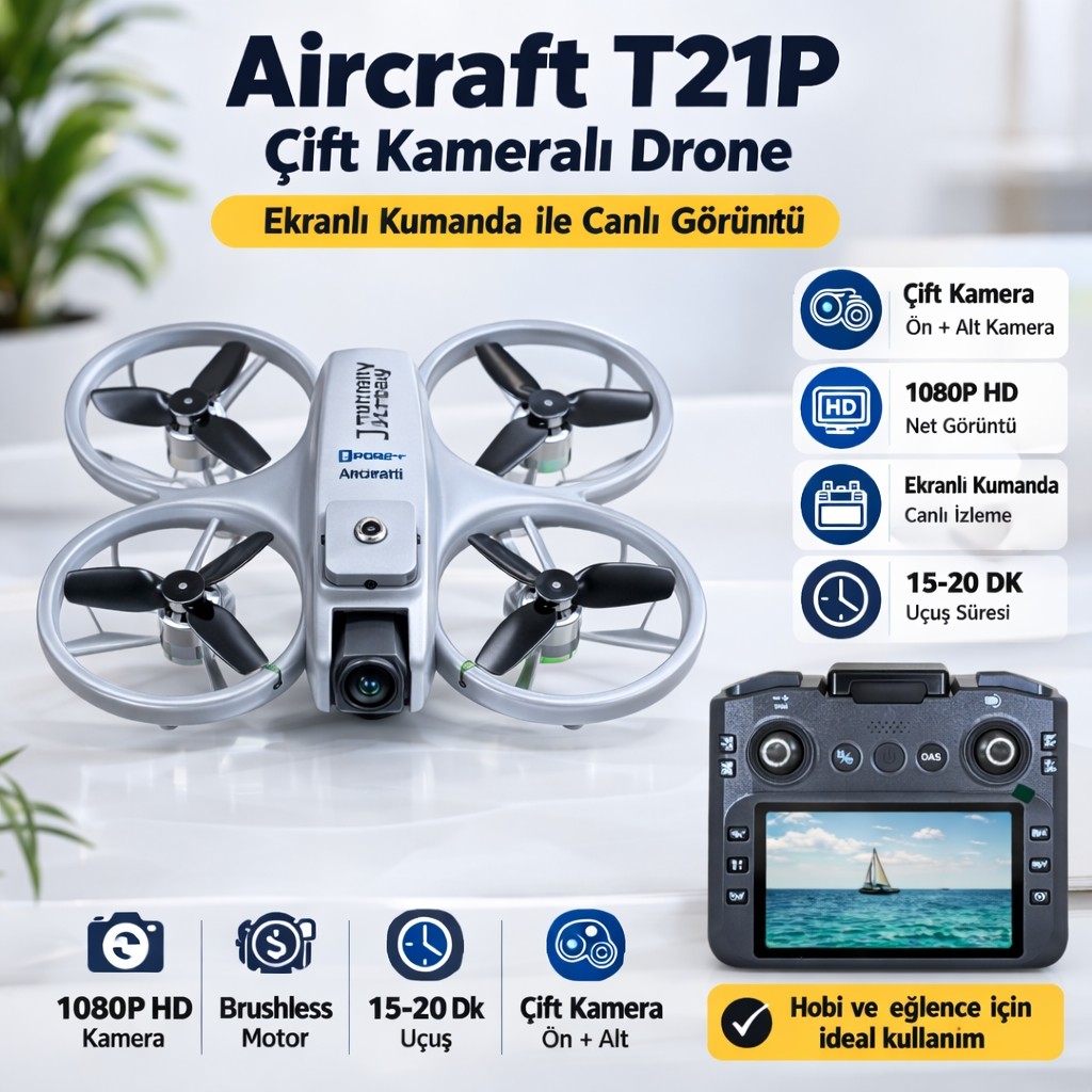 Airstorr T21P Drone Çift Kamera 1080P Hd Ekranlı Kumanda Brushless Motor 20DK Uçuş Fpv - Siyah TV Aksesuarları Fiyatı