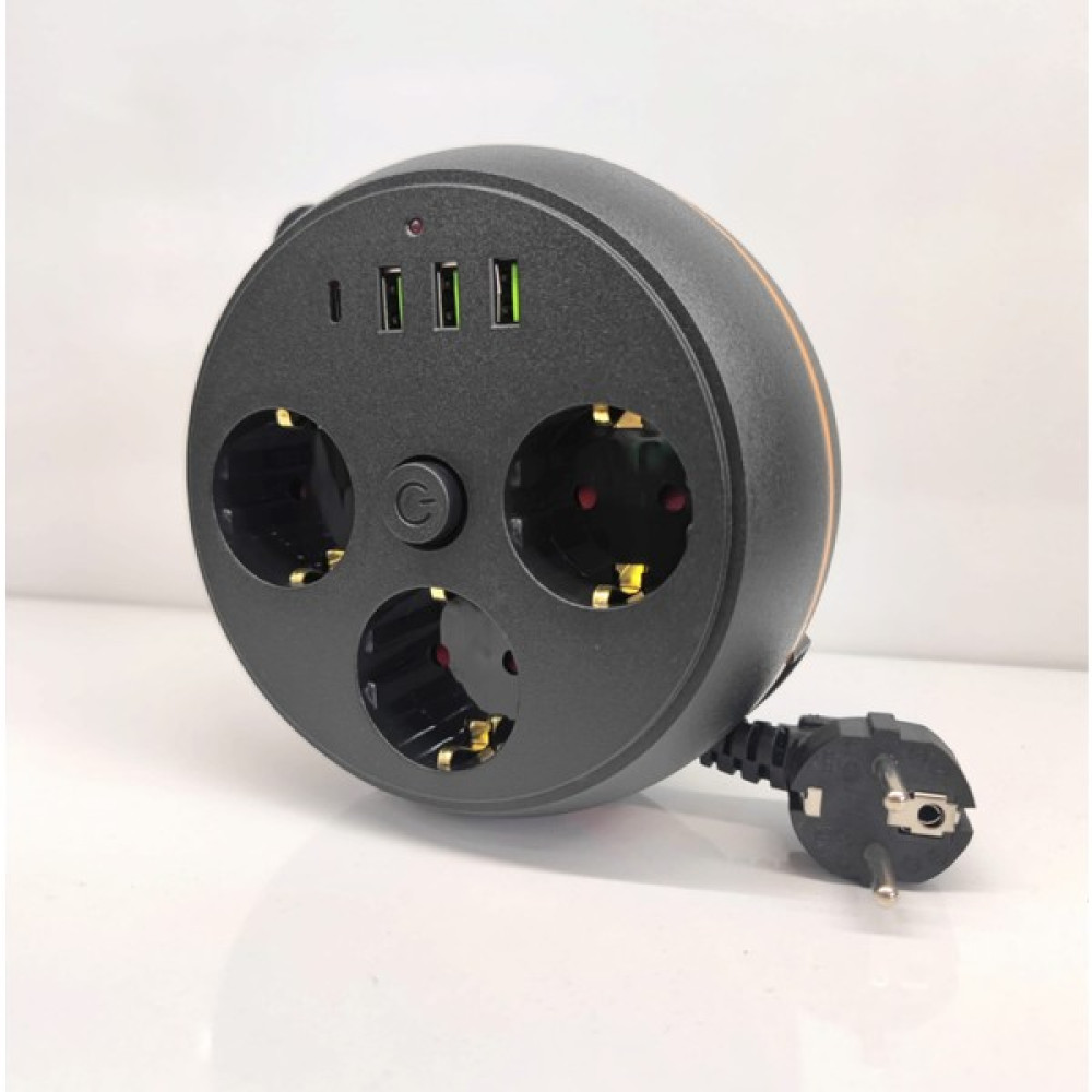 Airstorr Termal Akım Korumalı Makaralı 2m Kablolu 3 Prizli 3 USB 1 Type-C Priz Prizler Fiyatı