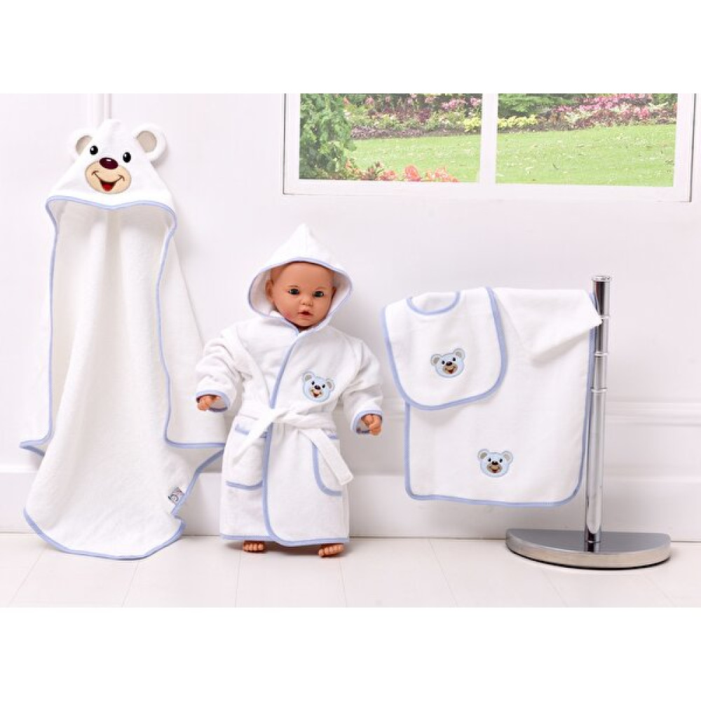 Airycot Bebek Bornoz Seti Mavi Ayı (5 Parça Bebek Seti) - 0 - 18 Ay Bebek Banyo-Tuvalet Fiyatı